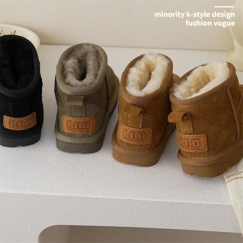 Winter Children Wool Snow Boots Boys Girls Quality Genuine Leather Boots Baby Soft Cow Suede Cotton Shoes Kids Winter Boots