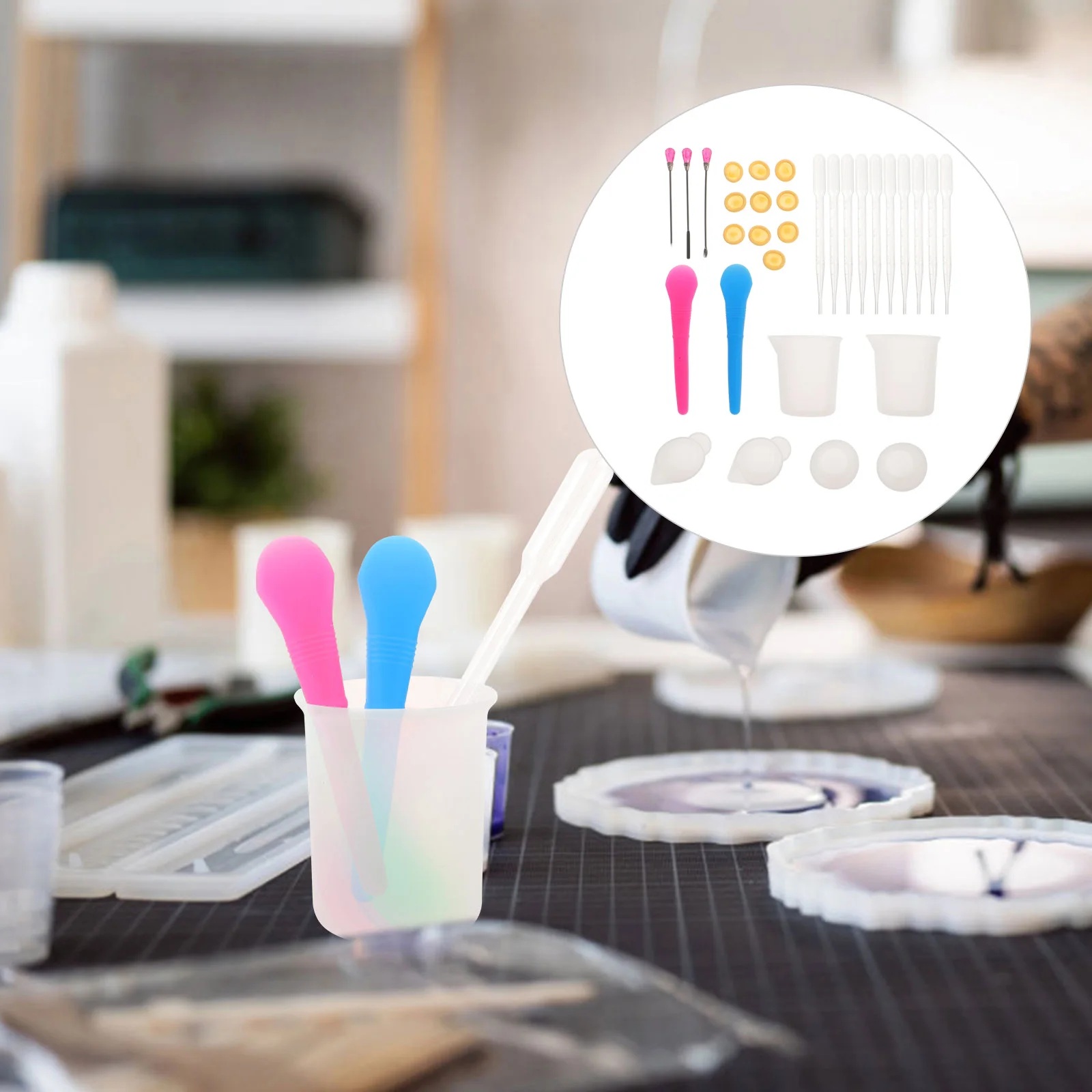 

30pcs Resin Tools Epoxy Jewelry Making Supplies Mixing Kits Silicone Measuring Cups Stir Sticks Dispensing Cups For Resin
