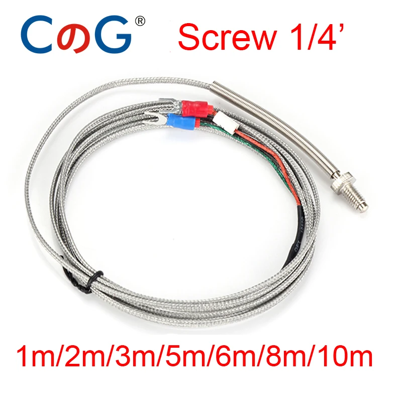 CG WRNT-02 1/4' Screw K E J Type 1Meter 2M 3M 5M Wire Cable Connector Thermocouple Temperature Sensor for Temperature Controller