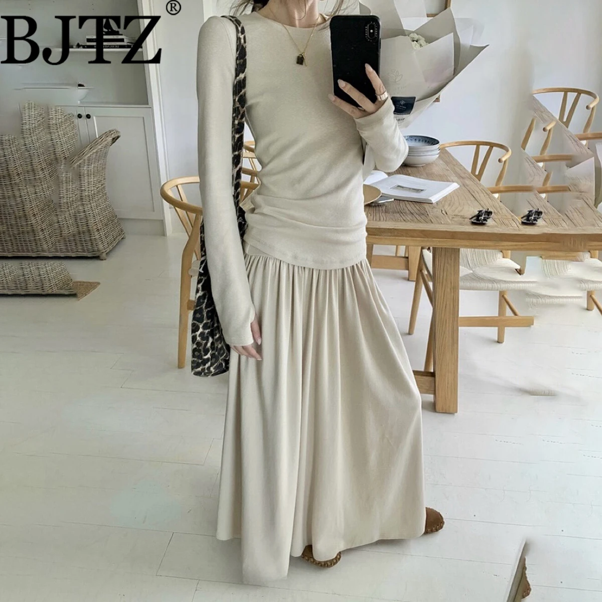 

BJTZ 2025 Autumn Knit T-Shirt & Stretch Midi Skirt Co-ord Set with Blazer, Elegant Minimalist Design Premium Comfort Fall Outfit