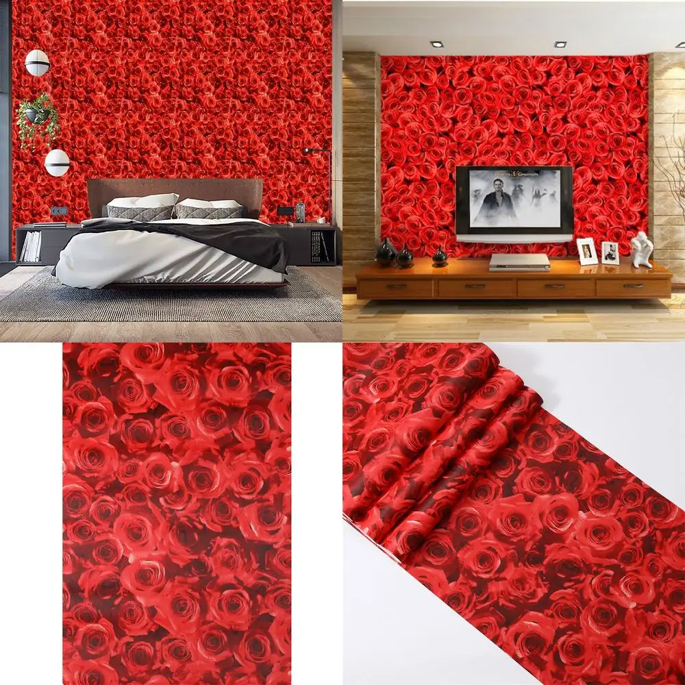 3D Embossed Rose Flower Wallpaper Living Room Feature Wall Romantic Floral PVC Waterproof Wall Covering Hot Selling Cross Border