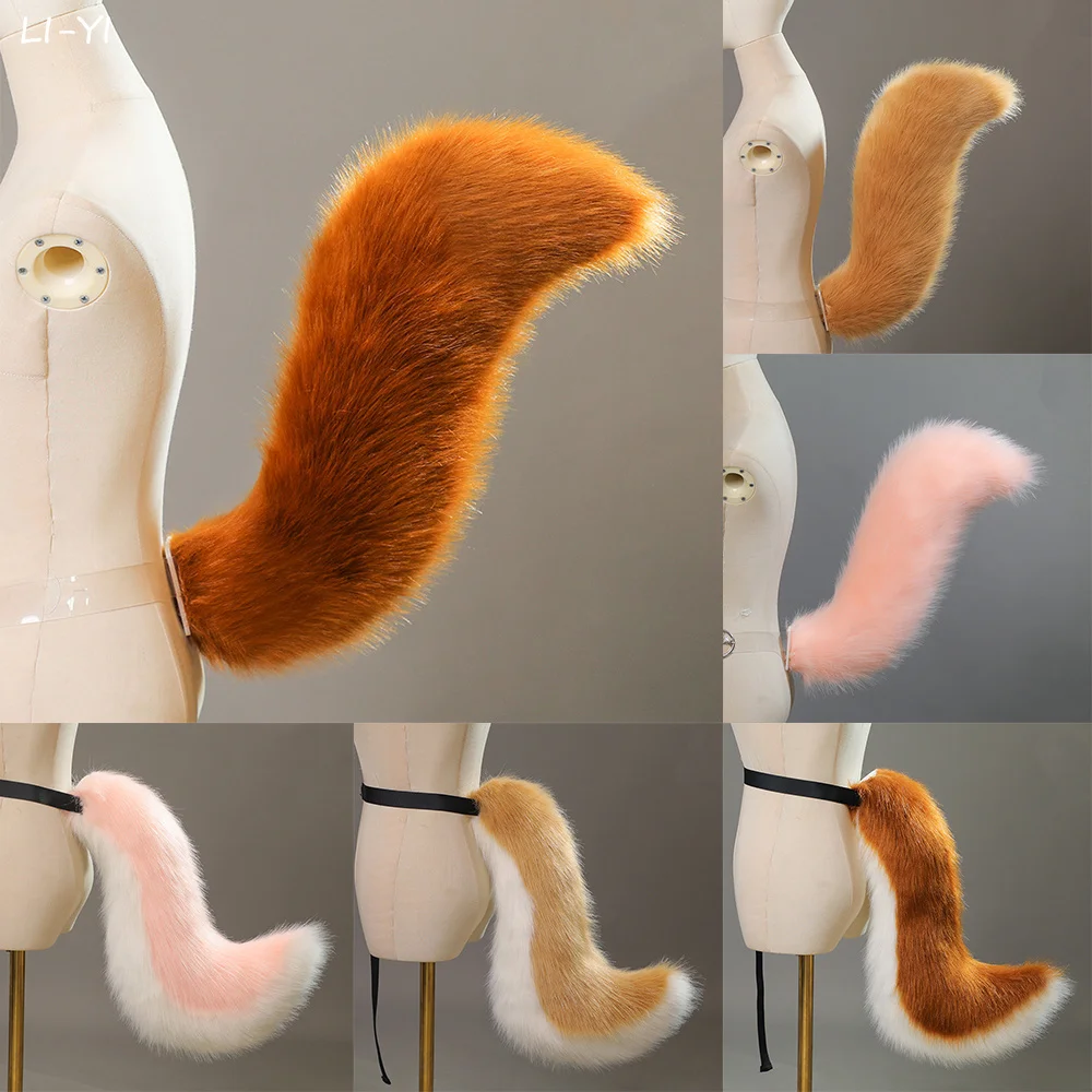 Plush Animal Tail Wolf Fox Cat Tail with Adjustable Belt Cosplay Accessories Role Play Party Props Furry Fluffy Dog Fox Tail
