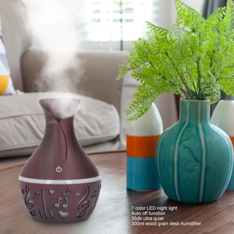 Aromatherapy Diffuser 300ml USB Powered Wood Grain Ultra Quiet LED Night Light Desk Humidifier For Home Office Hotel