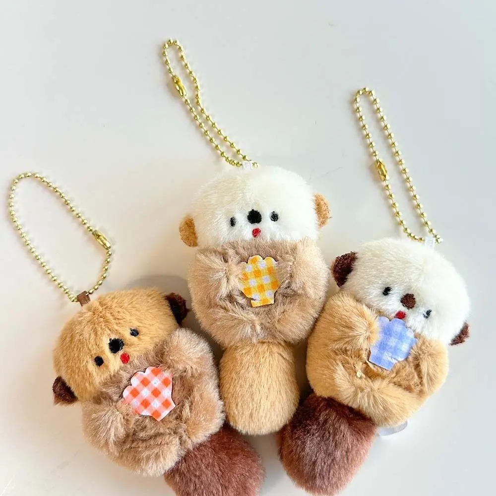 Personality Doll Otter Hold Shell Key Chain Korean Style Trinket Backpack Charms Cartoon Plush Anime Key Ring Gift