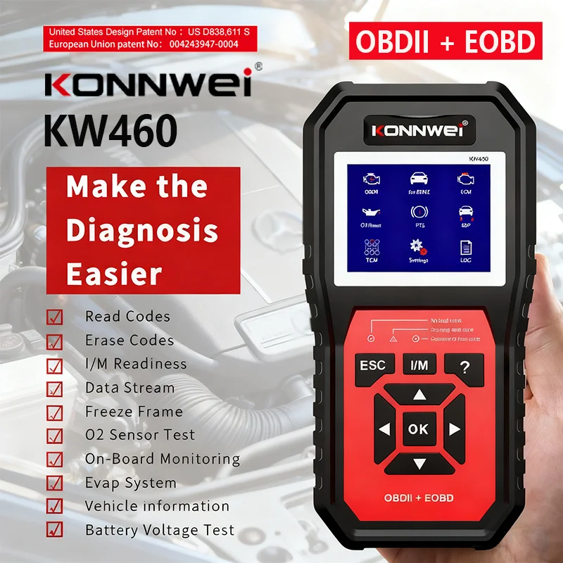 

New KONNWEI KW460 Obd2 Scanner for Mercedes-Benz ABS Airbag Oil ABS EPB DPF SRS TPMS Reset Full System Diagnostic Tool W212 Benz