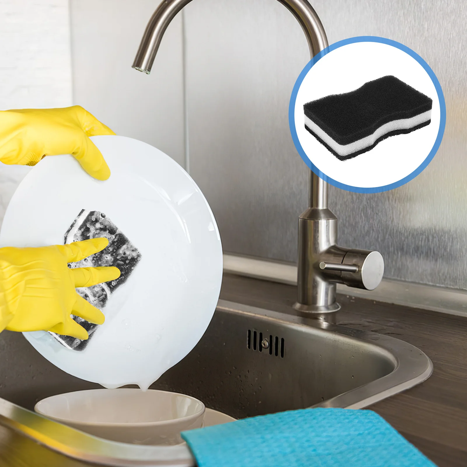 

10Pcs Durable Cleaning Sponge Kichen Scouring Pad Double Side Scrubber Dishwashing Not Easy to Break Slim Waist Design