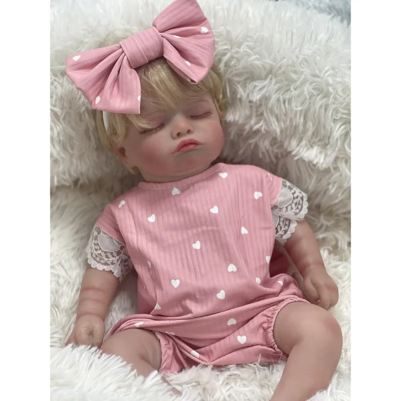 

45cm Full Vinyl Body Cute Reborn Sleeping Baby Doll Girl Rosalie with Hand-Rooted blonde Hair