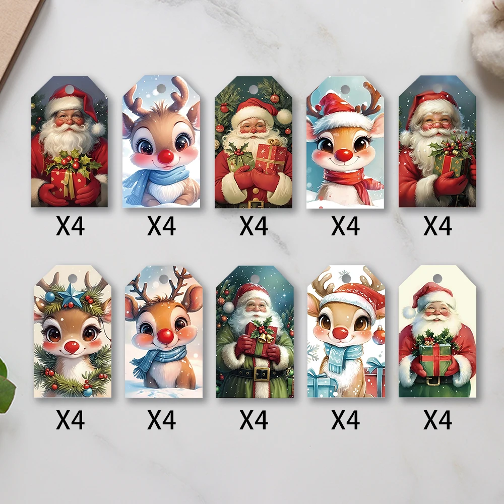 40шт, рождественские бирки, подарочные этикетки, украшения для вечеринок, сделай сам, упаковочные украшения, поздравительные открытки, праздничные открытки, джутовый шпагат