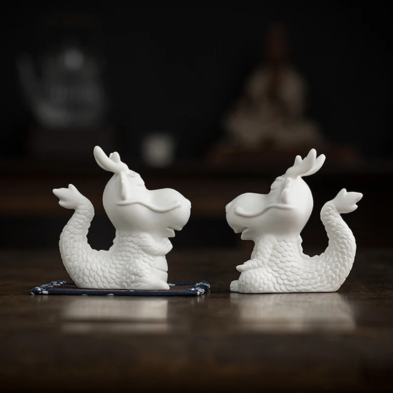 White Ceramic Dragon Figurines Traditional Chinese Artcraft Loong Year Mascot Modern Home Decor Ornament