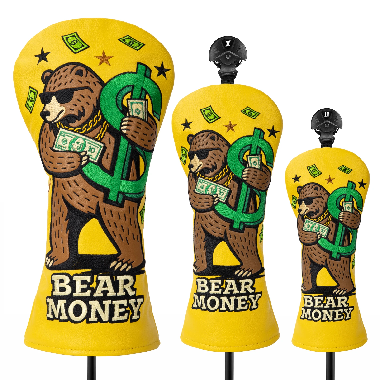 Golf Club Cover Exquisite Embroidery Dollar Bears Driver Covers Fariway Wood Headcover Hybrid Cover Leather Golf Headcovers for