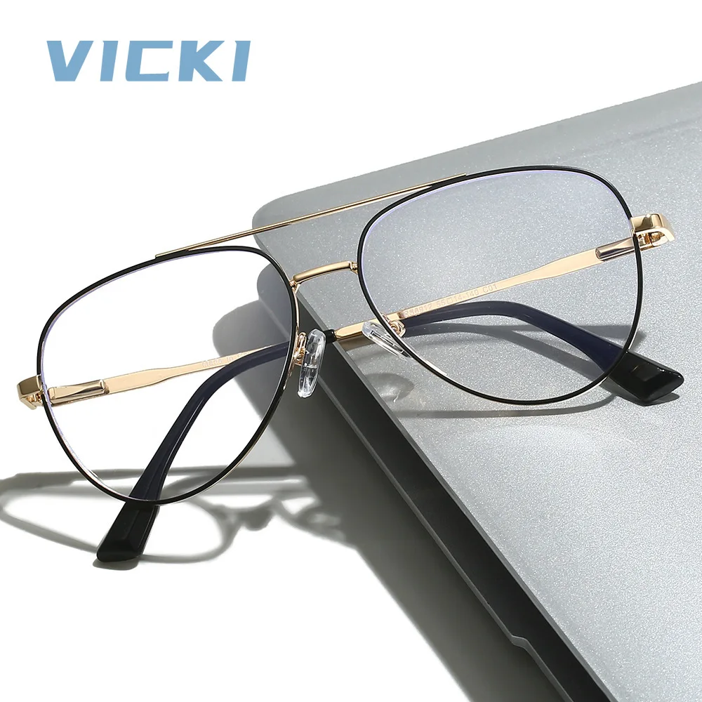 VICKI The New Twin-beam Fashion Men\'s Metal Anti-blue Glasses Can Be Customized Prescription Multi-focus Glasses RS6912