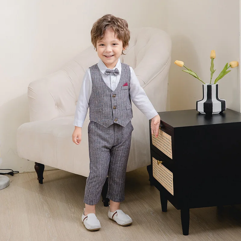 Baby Suit Birthday Clothes Gentleman Spring Outfits 1 2 3 4 5 Years Boys Party Suit Vest Pants 3PCS Sets Toddler Wedding Costume