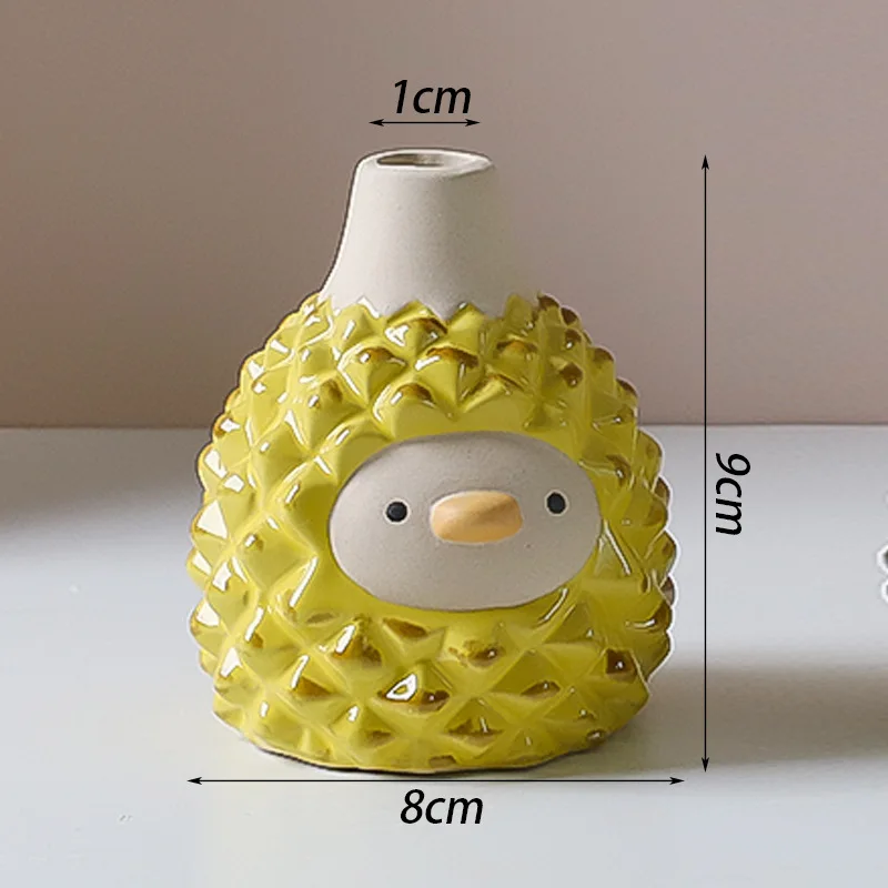 Cute Cartoon Yellow Ceramic Vase, Water-grown Plant Pot In The Shape Of Durian. Artistic Flower Container For Flower Arrangement