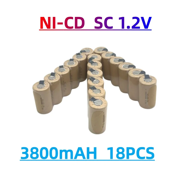 New 100% Electric Drill SC Batteries 1.2V 3800mAh Sub C Ni-Cd Rechargeable Battey With Tab Power Tool NiCd SUBC Cells