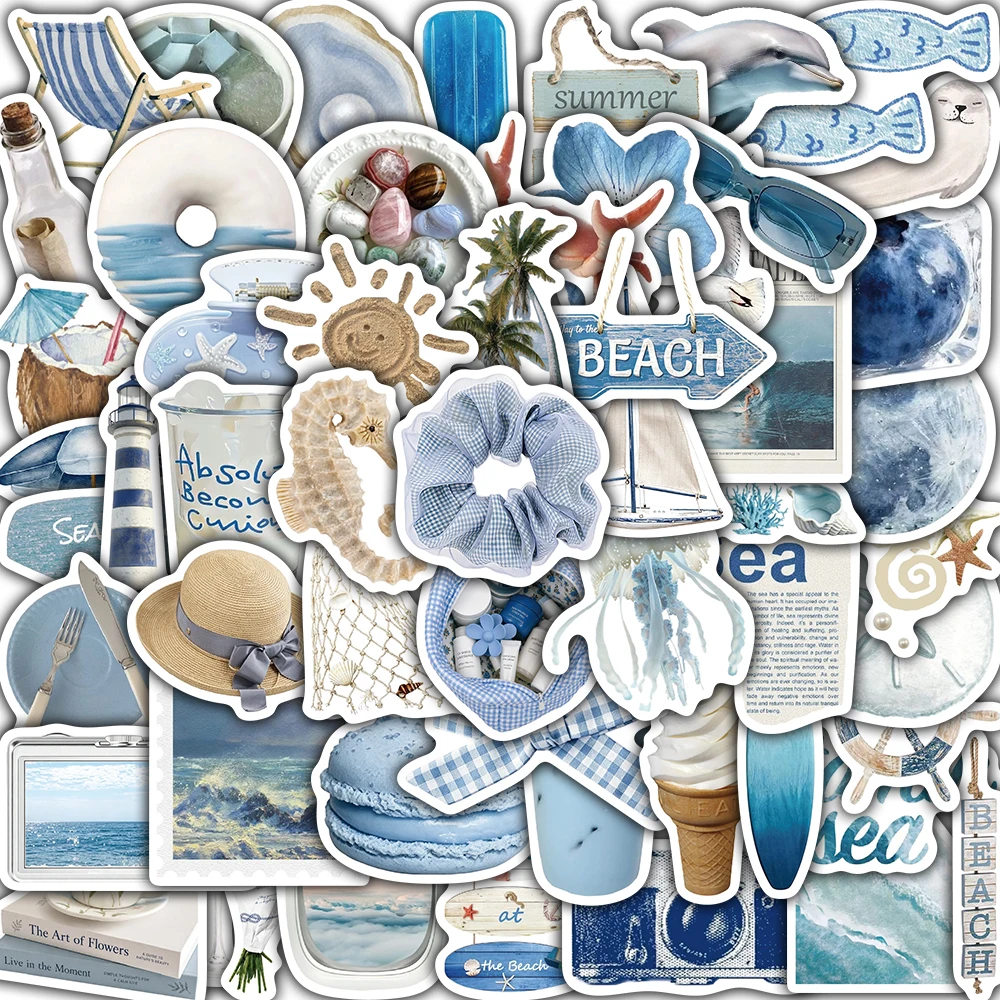 56PCS Light Blue Ins Style Sticker Creative Skateboard Guitar Scrapbooking Coffee Harajuku Landscaping Decals For Phone Stickers