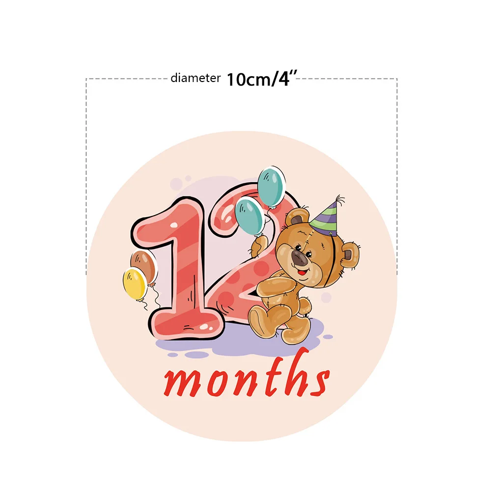 12pcs Baby Monthly Stickers Milestone Cartoon tickersPhotograph Props Women Pregnant Month Decals