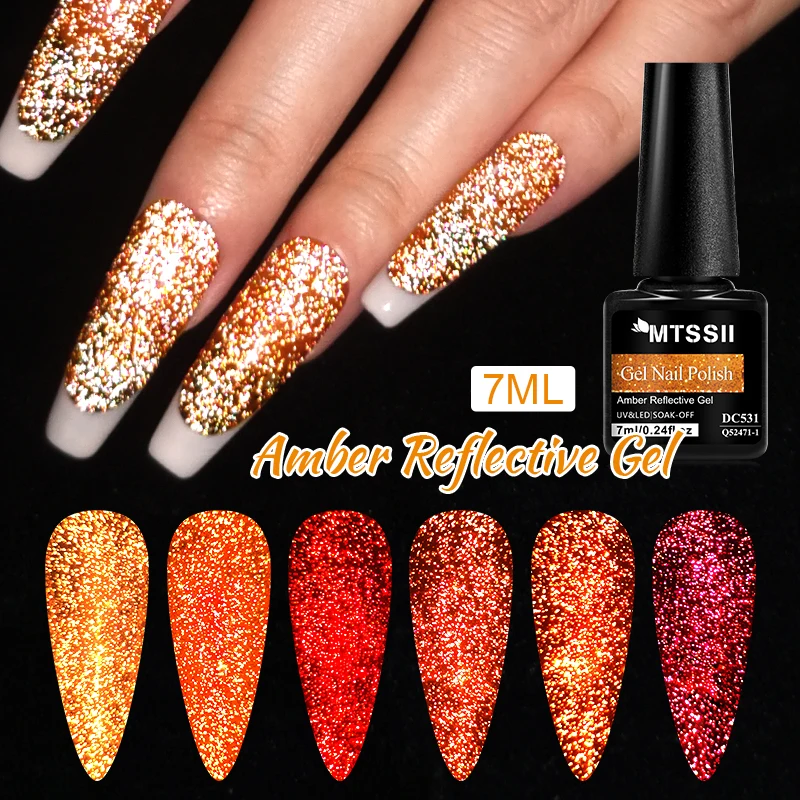 7ml Amber Reflective Glitter Gel Nail Polish Jelly Sparkling Glitter Semi Permanant Soak Off UV LED Gel Varnish For Manicure DIY