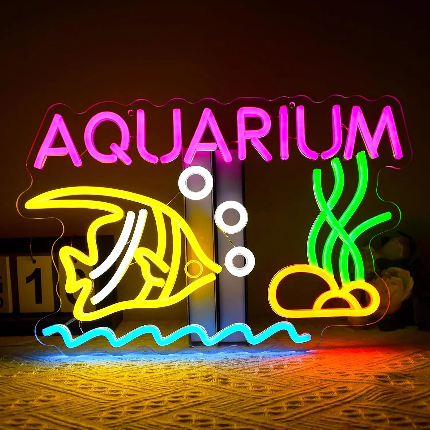 Aquarium Neon Sign Christmas Decor LED Neon Light Tropical Fish Seaweed Wall Art For Fish Tank Shop Bedroom Gift USB Neon Lamp