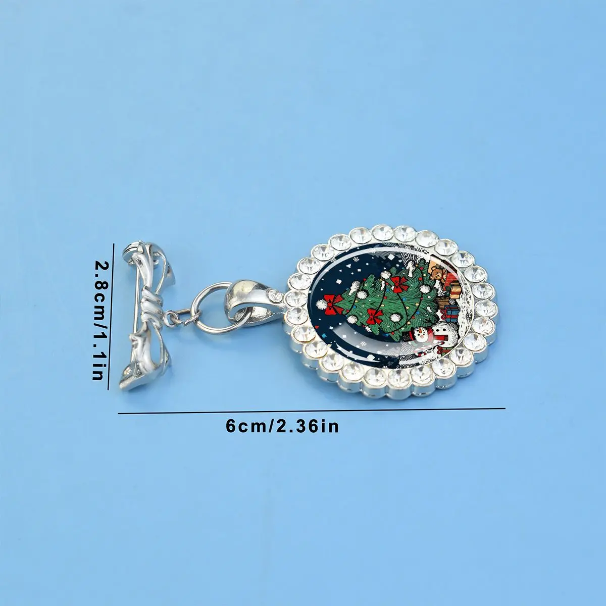 1PC Christmas tree patterned glass brooch, paired with synthetic zircon decorative pendant, suitable as a Christmas party gift