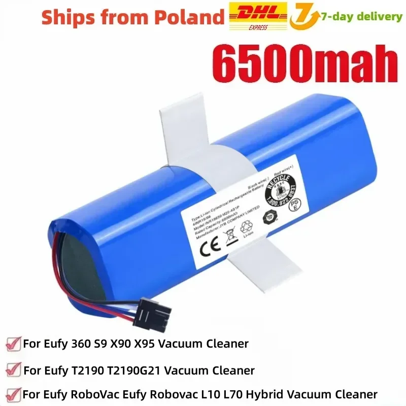 

14.4V 6500mAh Vacuum Replacement Battery for Eufy Robovac L70 Hybrid T2190, Eufy 360 S9 X90 X95,INR18650M26-4S2P Vacuum Cleaner