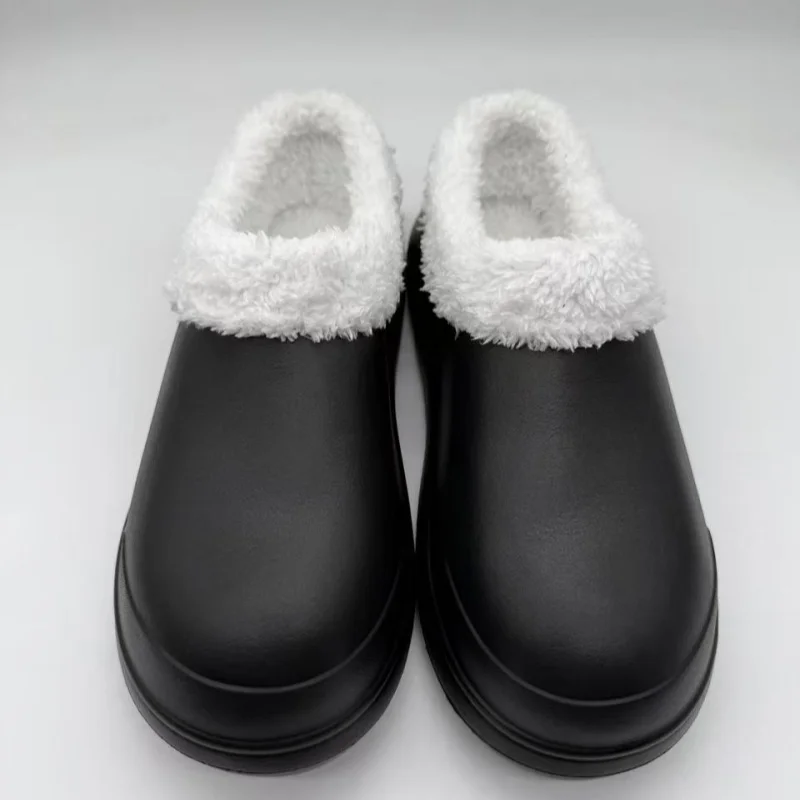 Winter Fleece Lined Waterproof Work Shoes Non Slip Chef Nurse Shoes Warm Plush Slip On Clogs for Kitchen Restaurant Unisex Size