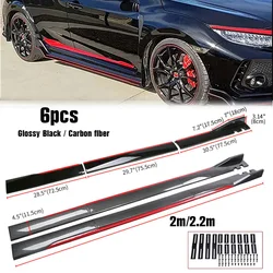 6PCS Car Universal Side Skirts Extension Spoiler Splitters 2m/2.2m Side Skirts Rocker Panels Lip Splitters for BMW Honda Subaru