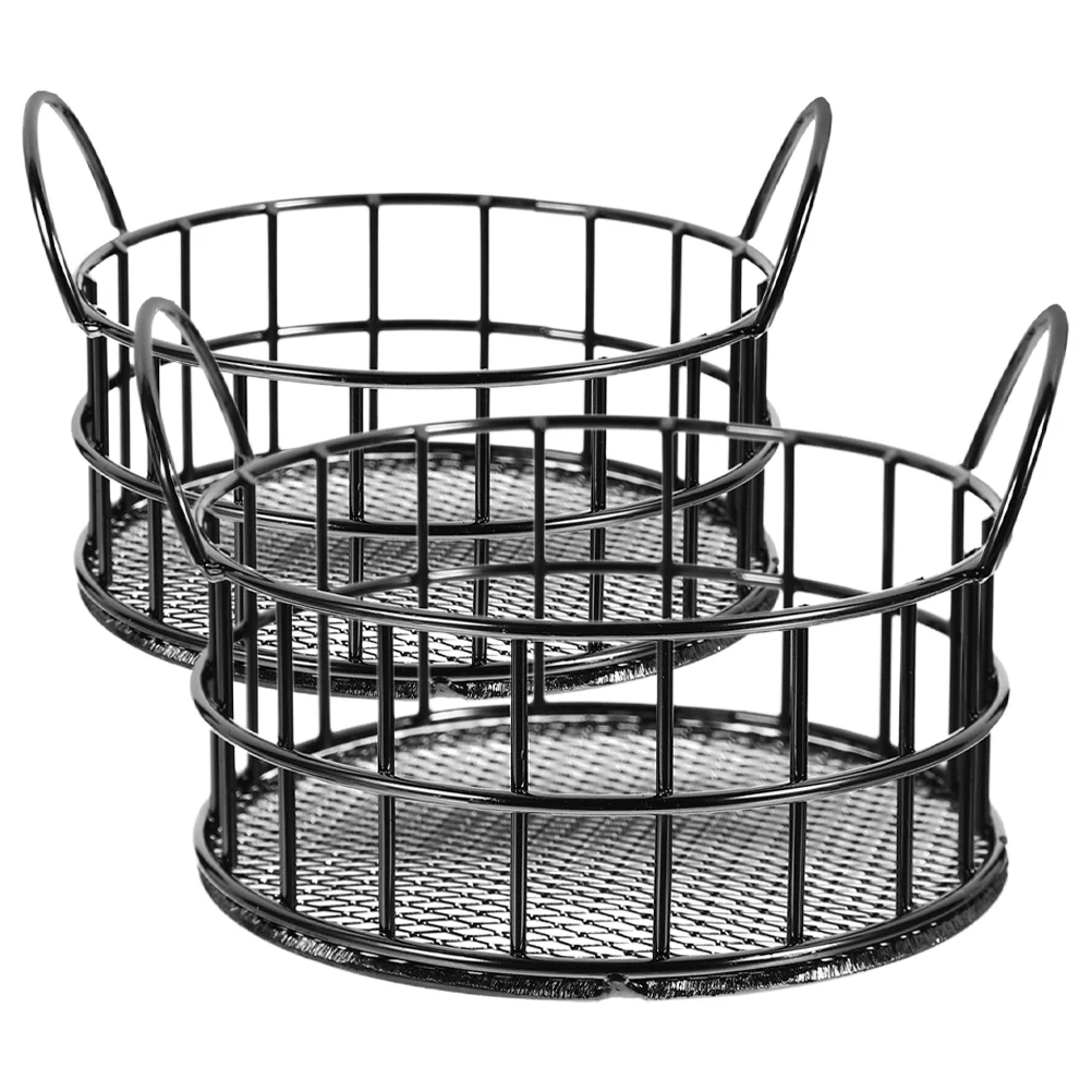 

2 Pcs Wire Storage Baskets Mesh Organizer Desk Box Snacks Trinkets Container Black Wrought Iron Metal for Sundries