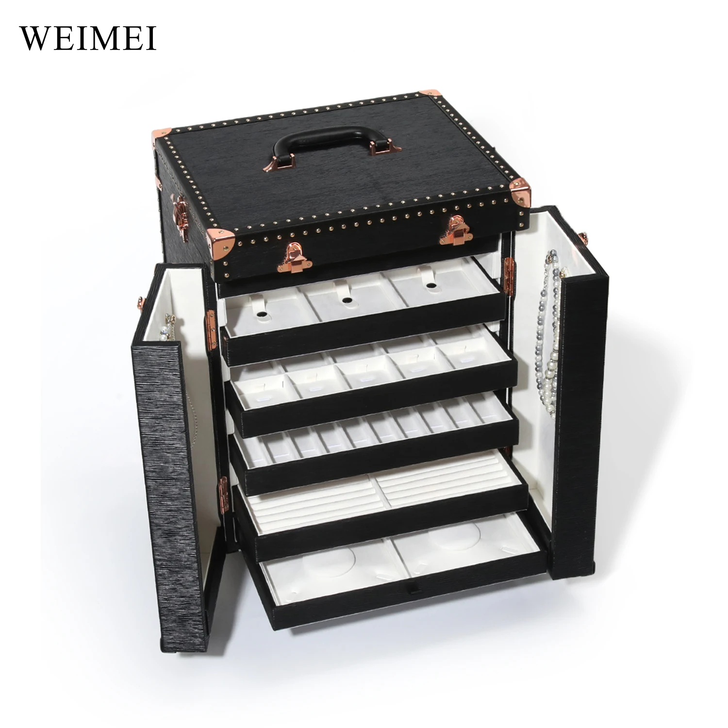 Travel Handle Jewelry Box Jewelry Suitcase Jewelry Storage with 6 Layer Tray