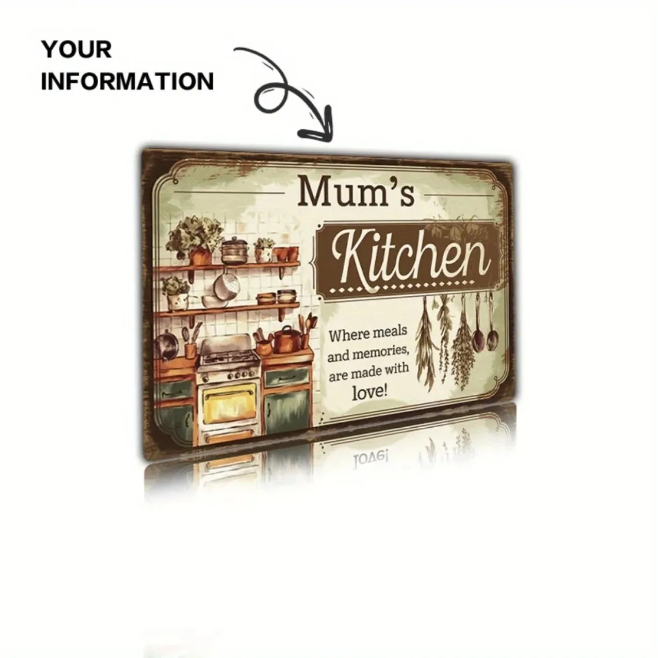 اسم مخصص وشعار ألومنيوم نصي مخصص - ديكور حائط عتيق فريد لمطبخ الأم، رائع لتزيين المطبخ. #4