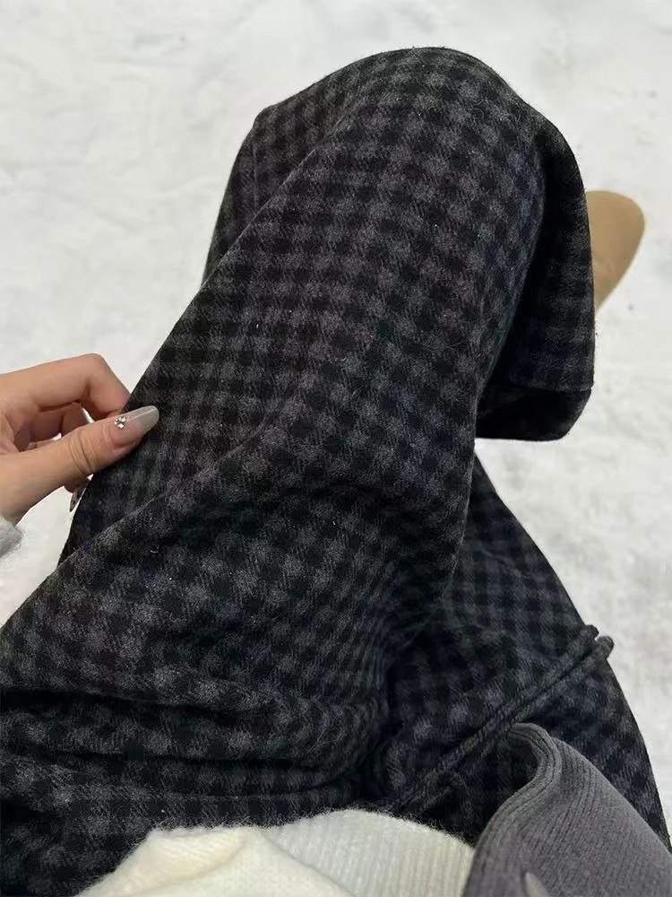 فو الفراء بنطال ذو قصة أرجل واسعة للنساء الخريف الرجعية منقوشة الرباط فضفاض سراويل تقليدية الكورية الشارع الشهير كل مباراة بنطلون مستقيم