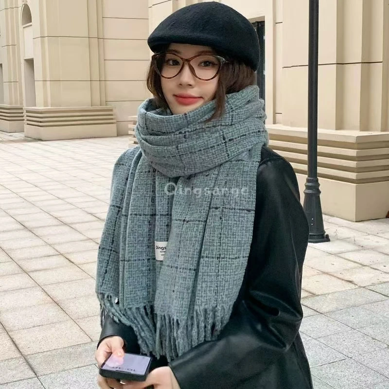 Imitation cashmere plaid winter 2024 new scarf, women's high-end sense, versatile shawl, student warm scarf Neck in stock