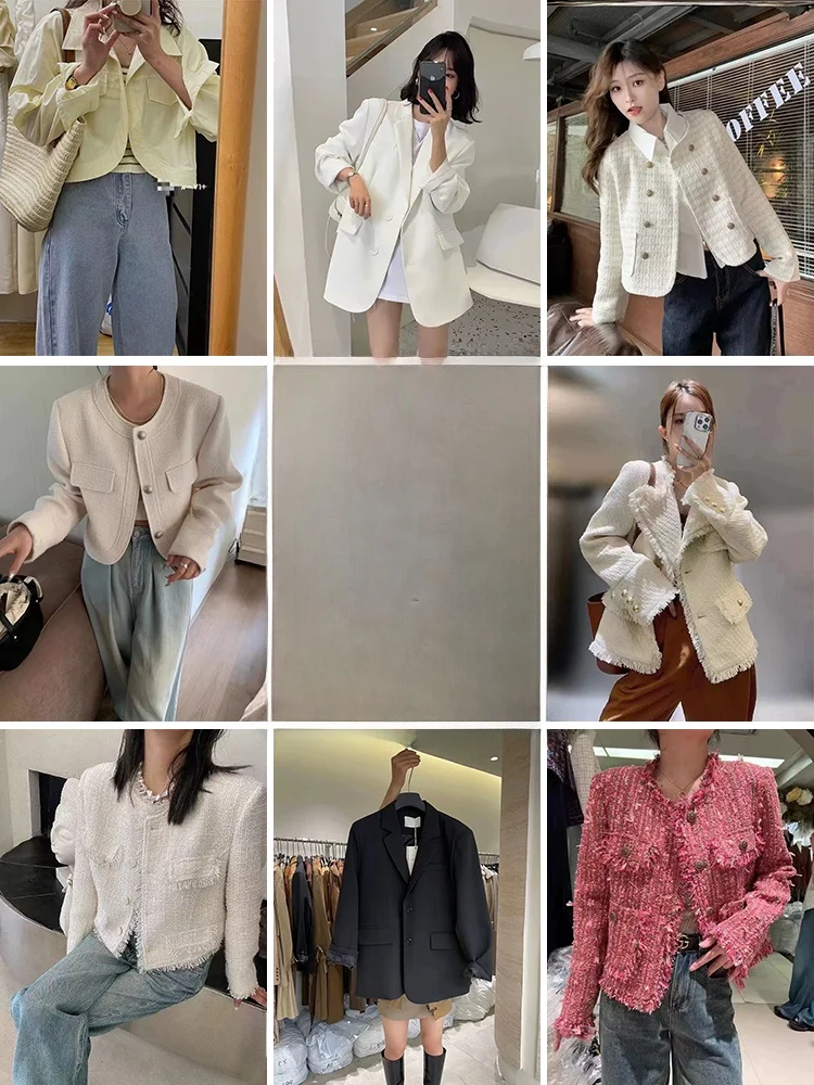 特別提供 小さな香りの漂うスタイルのアウタースーツ レザージャケット 通勤スタイル ルーズフィット 長袖 ラウンドネック ボタン留め