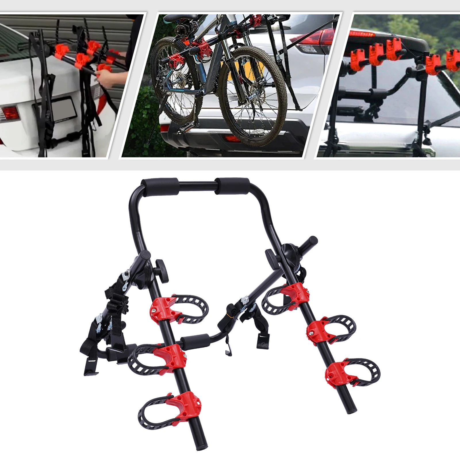 

Bike Rack For Car Trunk Mount 3 Bicycle Carrier Sedan Hatchback Minivan SUV New