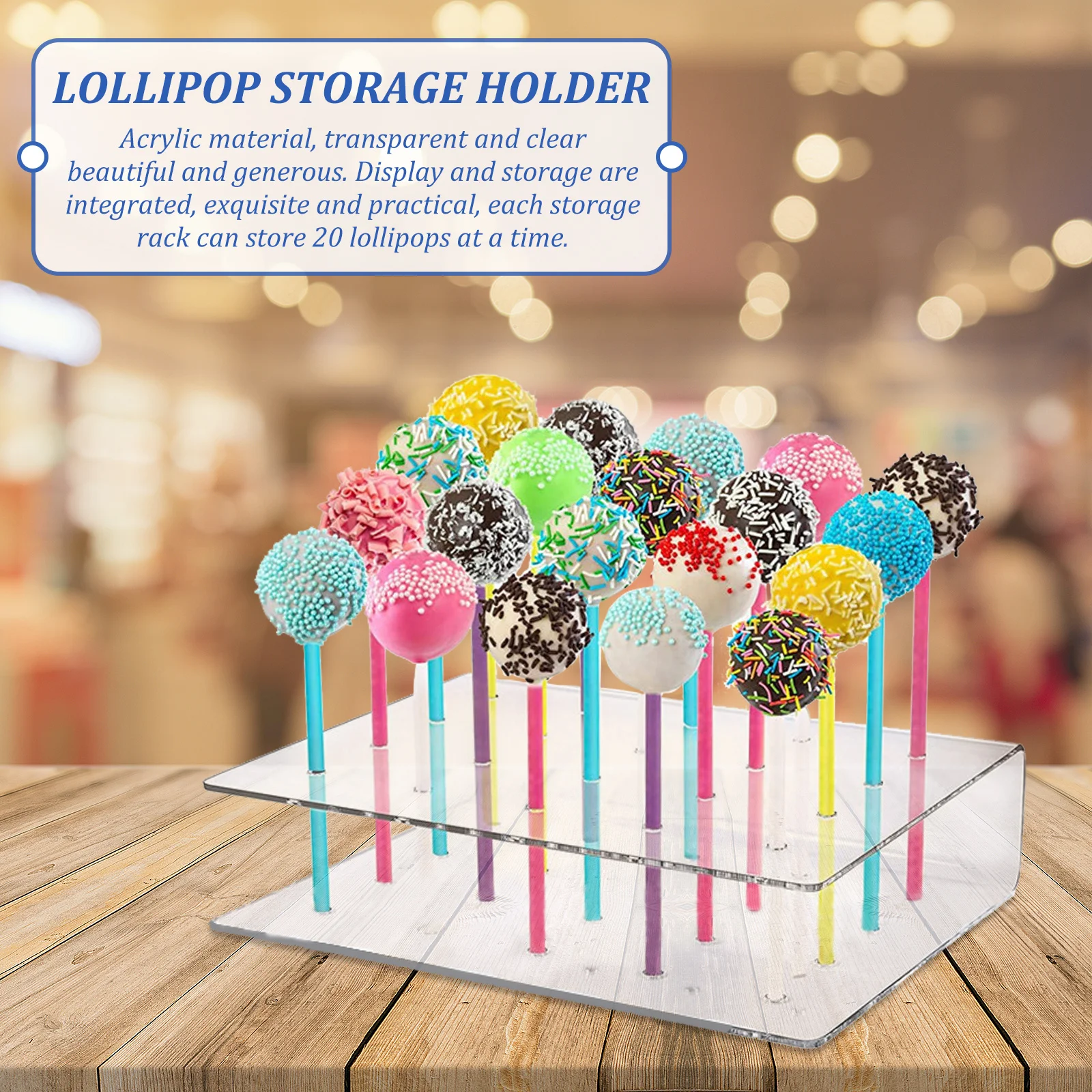 

2Pcs Acrylic Lollipop Display Stands Transparent Candy Holders Wedding Party Dessert Rack 20 Holes Lollipop Storage Organizer