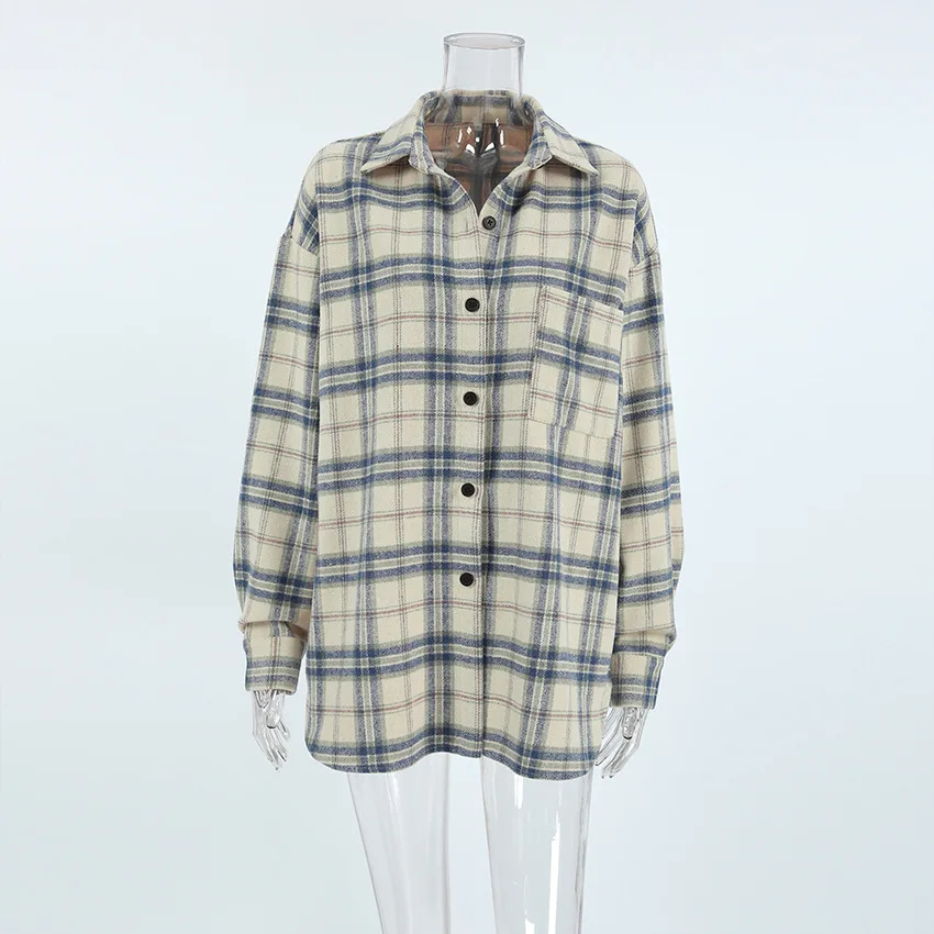 2025 New Retro Lazy Loose Plaid Shirt Women's Autumn And Winter Design Sense Oversize Outer Long-sleeved Shirt Women's Clothing