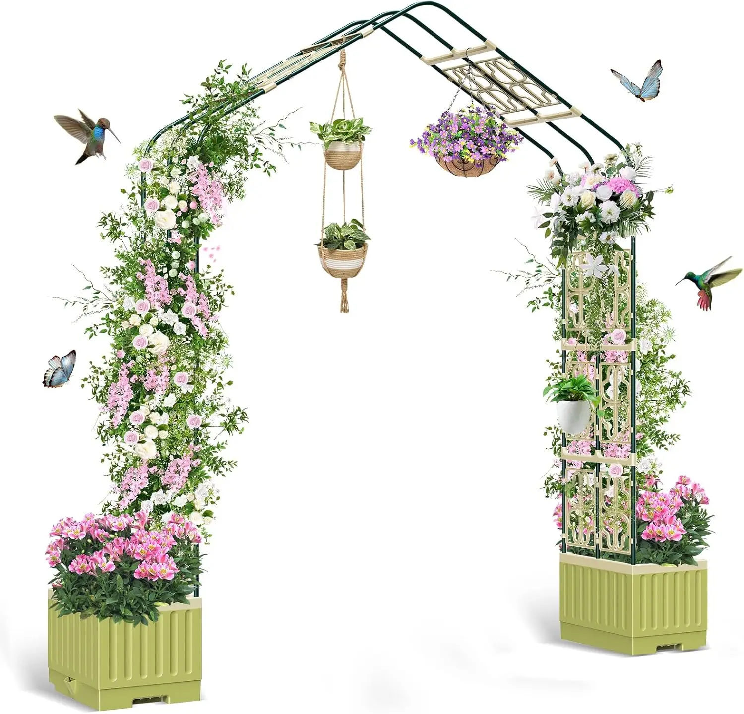 

82.7x72.5 Inch Multifunctional Planter Boxes Outdoor with Arch Trellis，2Pcs Planter Boxes with Self Watering