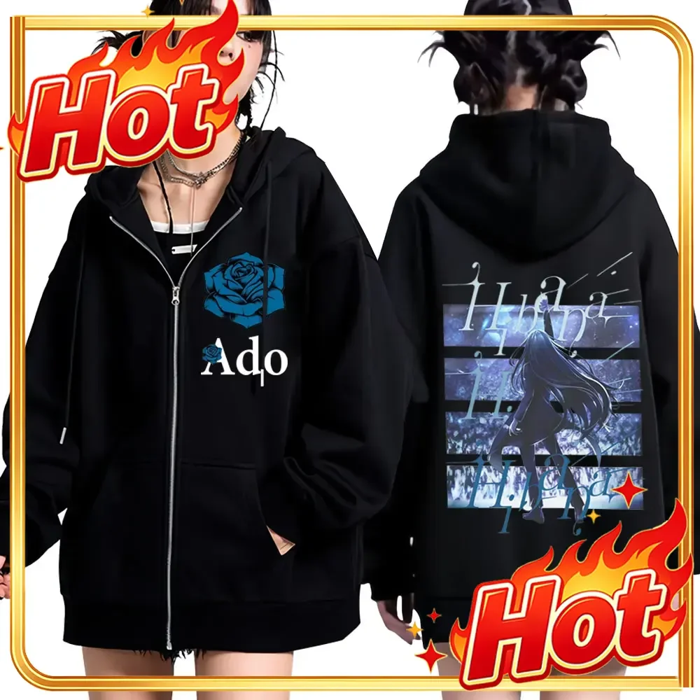 Ado WORLD TOUR 2025 Hibana Zipper Hoodies Men Women Long-sleeved Casual High-quality Jackets Winter Harajuku Zip Up Sweatshirt