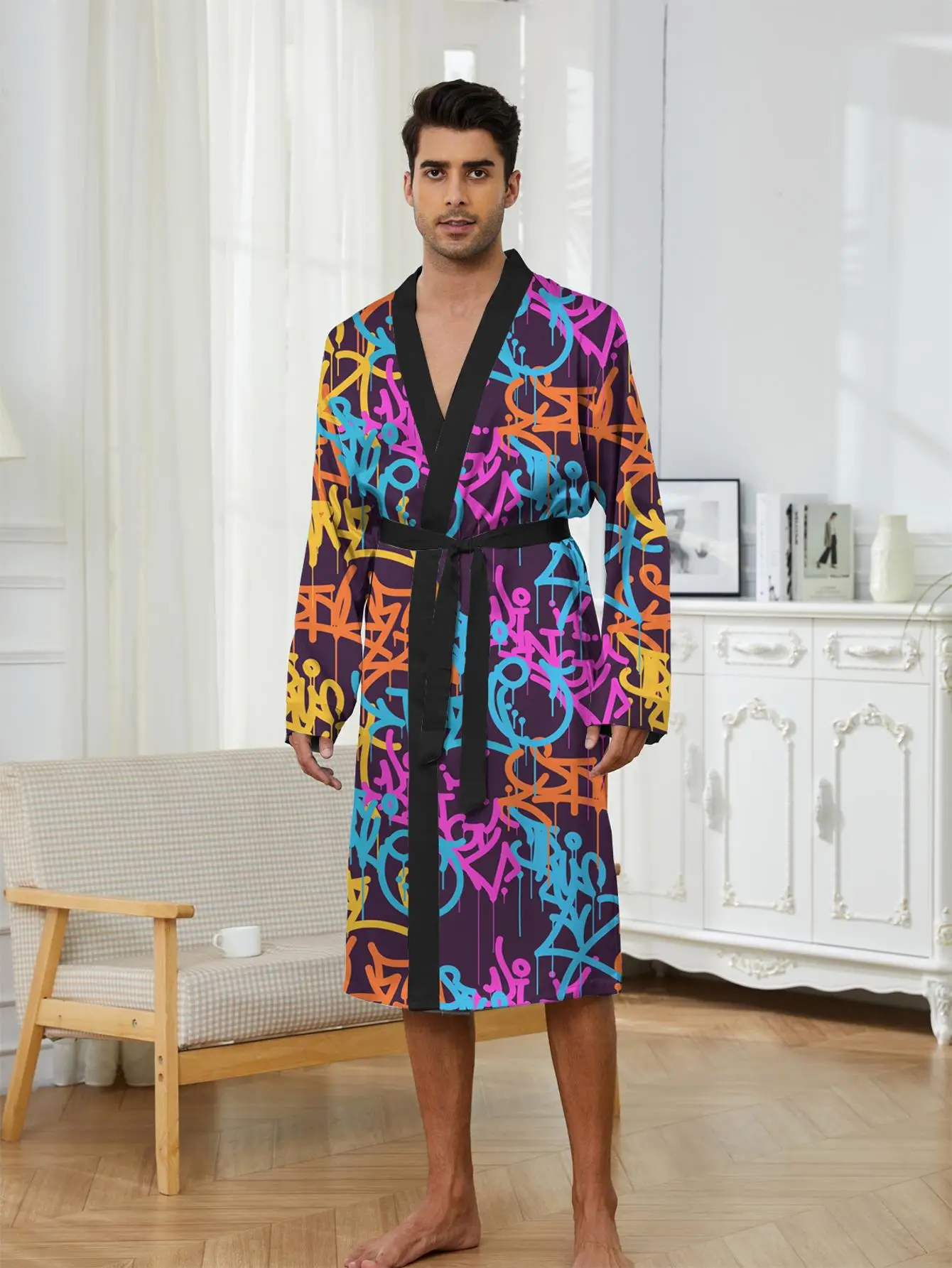 1pcs Men's Robes 2026 Spring/Summer 3D Printed Funny pajamas dressing gown sleepwear Robes Graphic Breathable robe