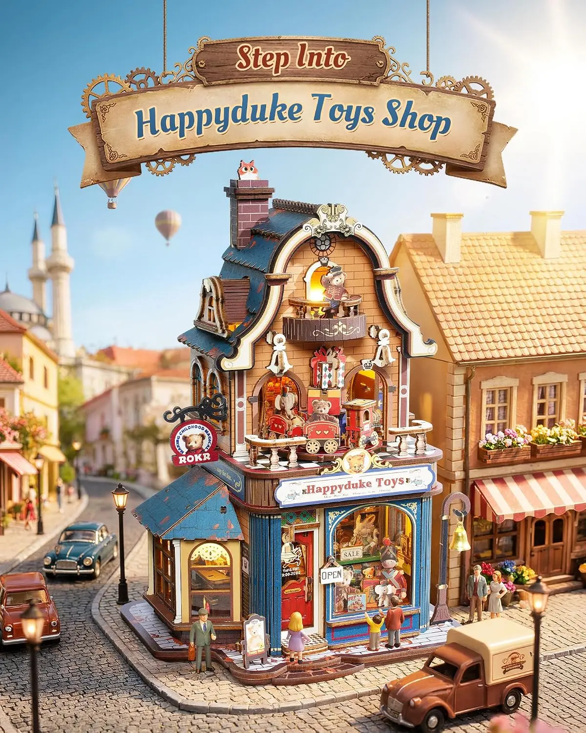 Bear Toy Store DIY Miniature House Kit, 3D Wooden Puzzles for Adults | Model Building Kits with Music & Lights, Craft Hobby Gift