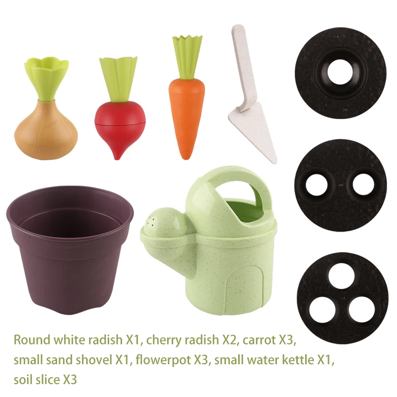 Pala para niños, aspersor para plantar, juguetes para jugar a las casitas, juego de macetas de rábano y arena, juego de arena para playa, regalos de cumpleaños