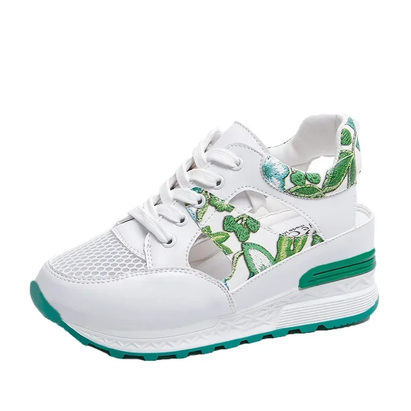 New summer women Casual sports  Breathable Mesh walking Sandals shoes women Outdoor Lace Up Wedges heels shoes Sandals for women