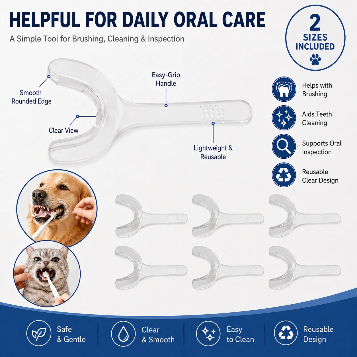 6 Pack Pet Mouth Retractor, Clear Reusable Design, Tooth Brushing Helper For Oral Care, Teeth Cleaning And Teeth Inspection
