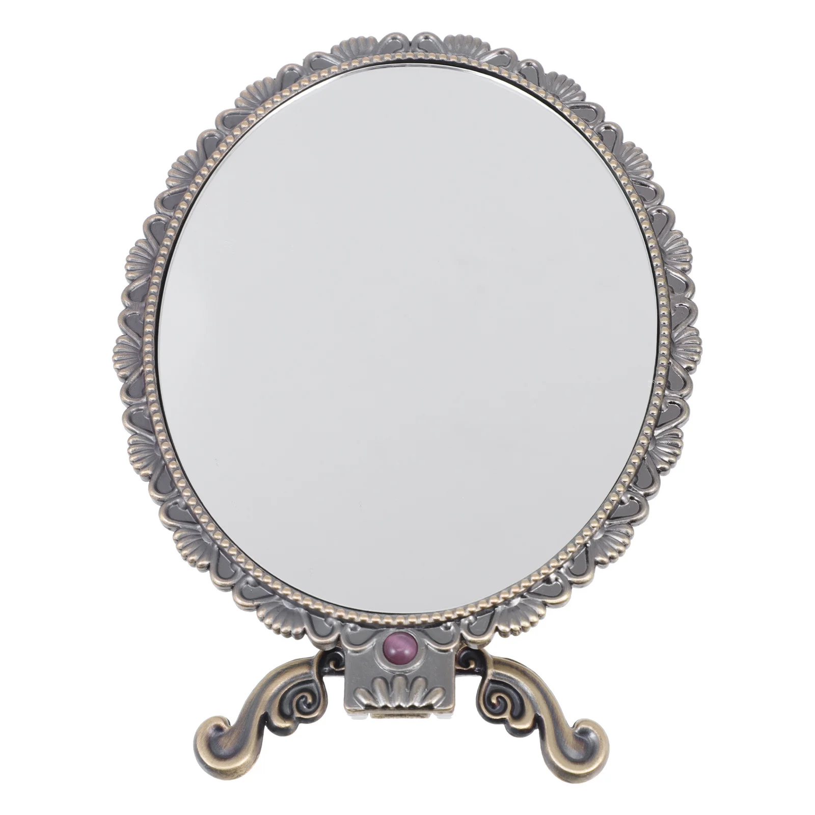 مرآة بمقبض وردي عتيق، مرآة مكياج محمولة رقيقة، أداة محمولة أنيقة للمنزل والمكتب #1