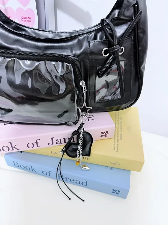 Y2k Schultertasche für Damen, Koreanische Transparente Ita-Tasche, Schul-Umhängetasche, Designer-Handtasche im Preppy-Stil (Ohne Zubehör) – Detail 11