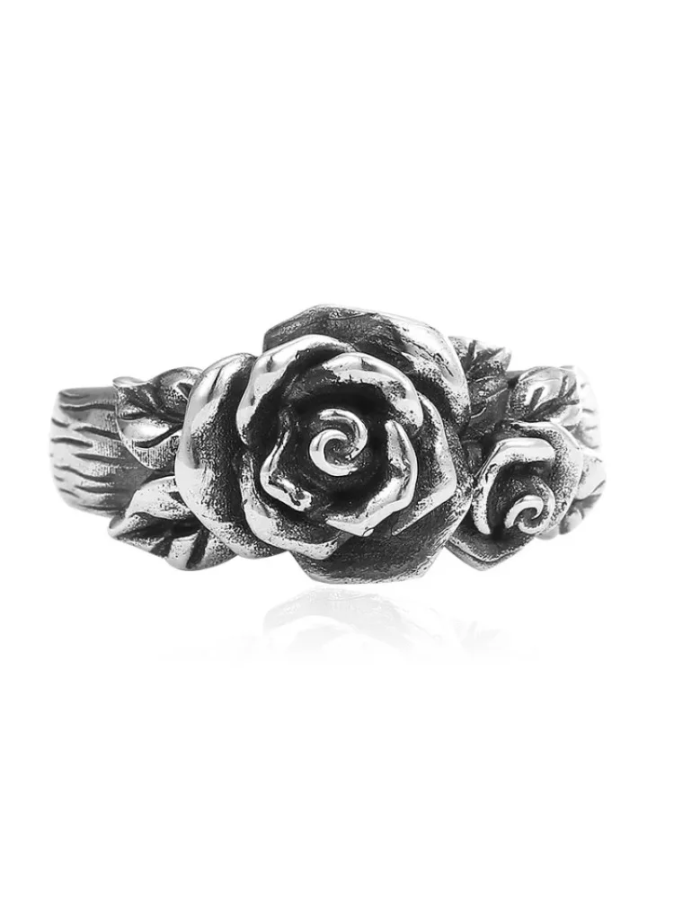 Bague d'ouverture de fleur de Rose rétro européenne et américaine, personnalité Simple, Index de palais féminin, bague réglable