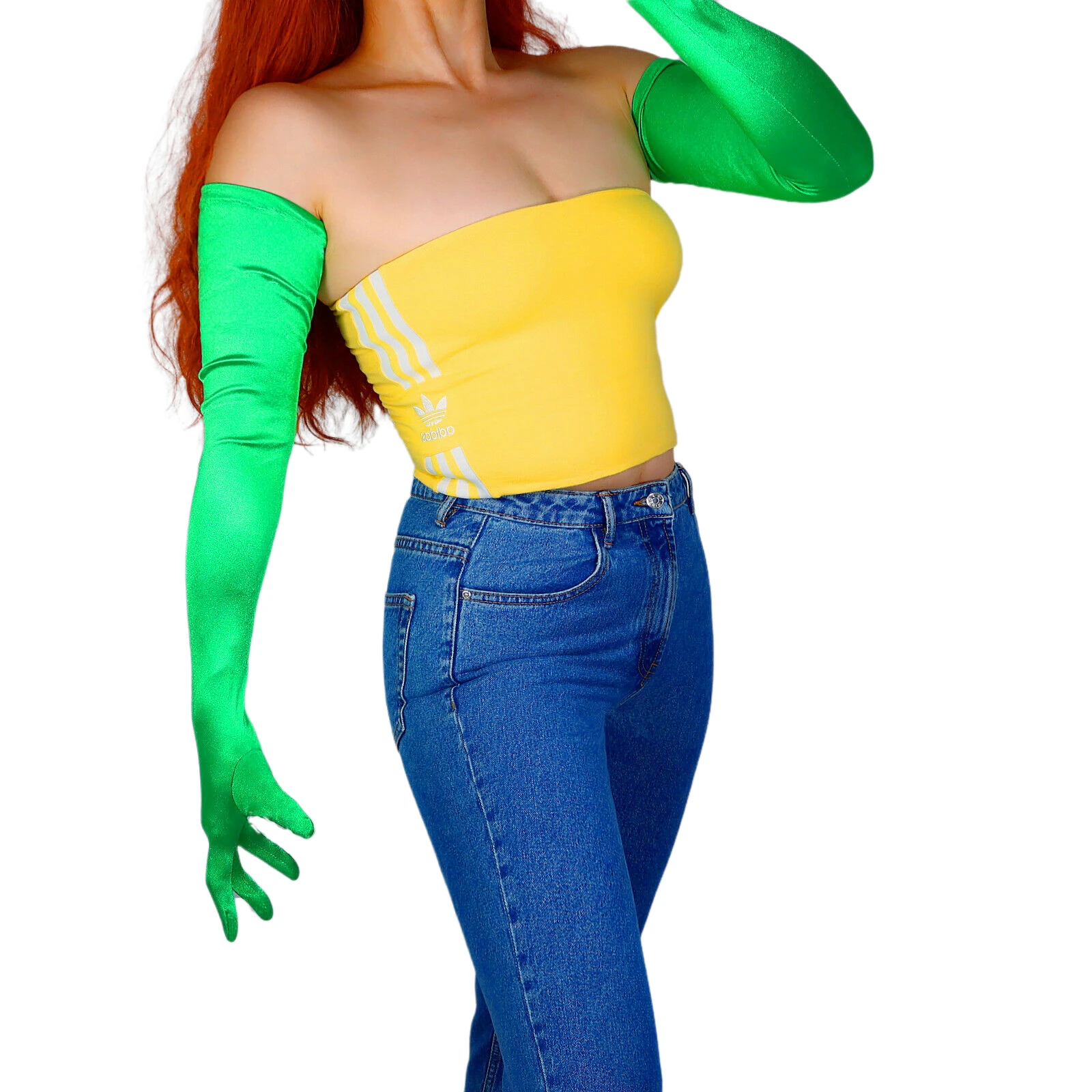 Dooway Dames Groene Satijnen Lange Handschoen Dikke Zijde Satijn Stretch Opera Dressing Trouwavond Halloween Kostuum Cosplay