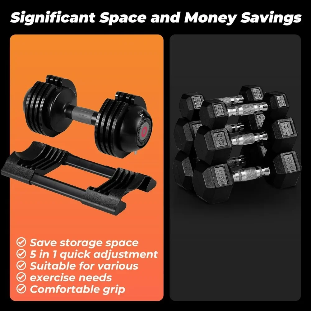 22LB/52LB Adjustable Dumbbells, 5 Weight Options Dumbbell with Anti-Slip Metal Handle for Exercise & Fitness Fast Adjust Weight