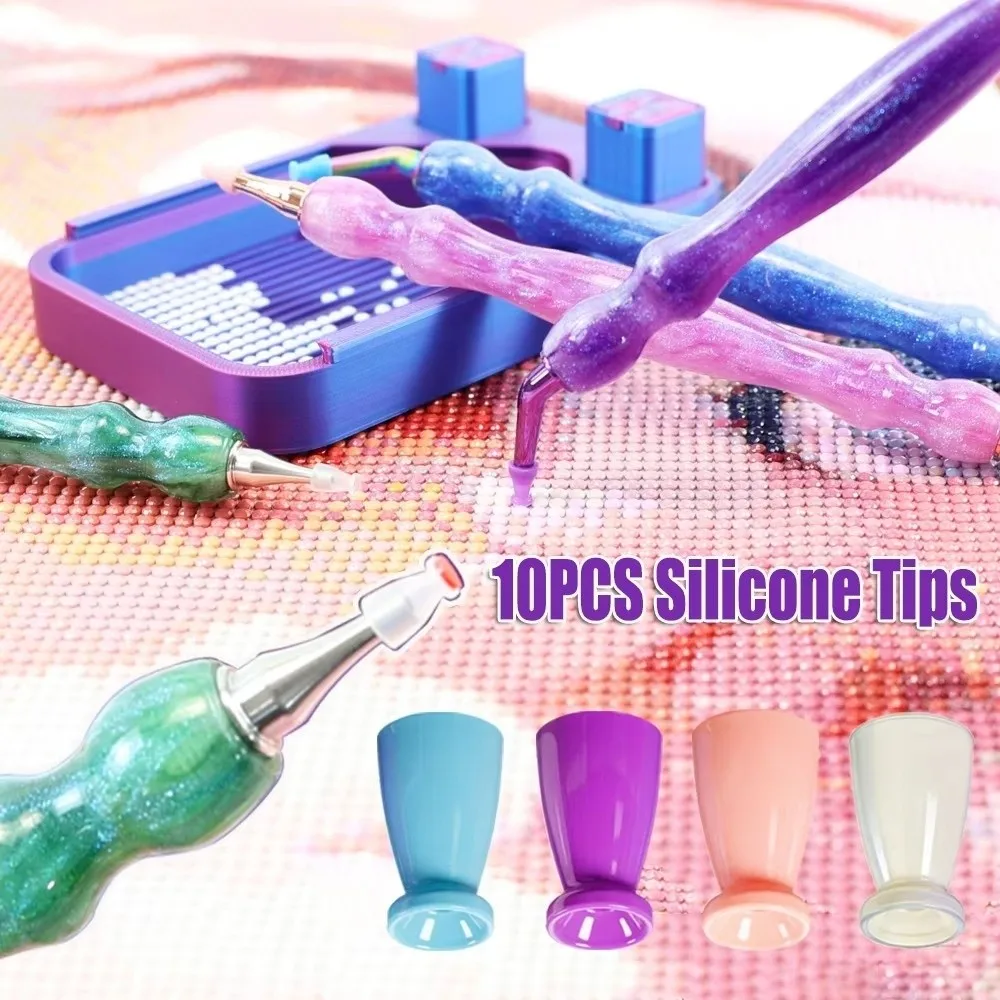 10Pcs No Wax Diamond Painting Pen Tips Comfort Grip DIY Diamond Art Pen Tips No Power Required Silicone Tips