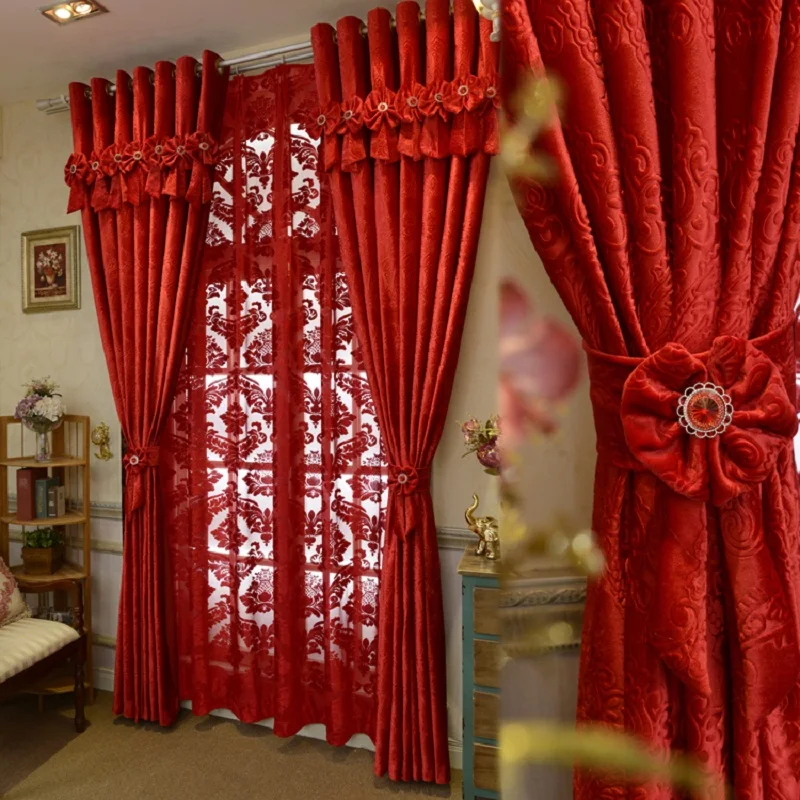 

Europe Home Decoration Big Red Jacquard Blackout Curtain For Marriage living Room Bedroom Window Treatment Drapes