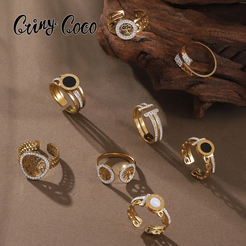 

Cring Coco Life Tree Geometric Ring Stainless Steel Luxury Elegant Ring Fashion Women's Party Jewelry Gift Mother's Day